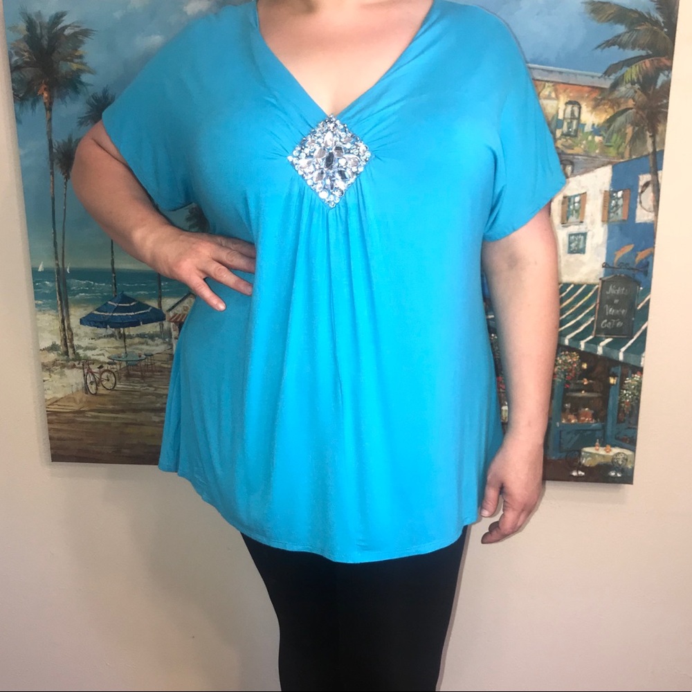 AVENUE TOPAZ BLUE EMBELLISHED TOP SZ 18/20